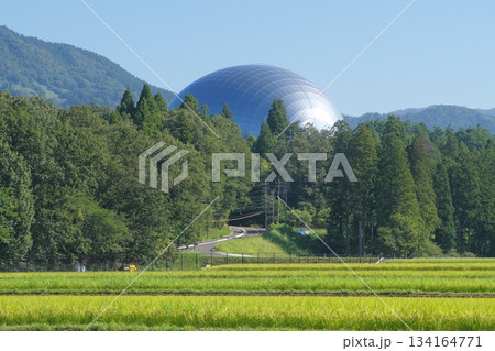 田園地帯から見る福井県立恐竜博物館の恐竜ホール 田園地帯から見る福井県立恐竜博物館の恐竜ホール 134164771
