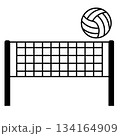 バレーボールとネットのシンプルな線画イラスト 134164909