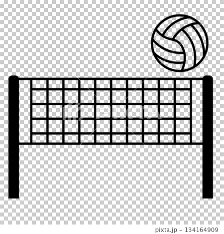 バレーボールとネットのシンプルな線画イラスト 134164909