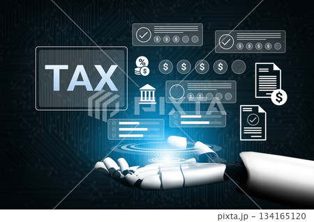 Digital Assistant for Tax Filing Visualizing Automated Processes with Hand Gesture, Financial Data and Icons Representing Tax Preparation and Management Gantry Digital Assistant for Tax Filing Visualizing Automated Processes with Hand Gesture, Financial Data and Icons Representing Tax Preparation and Management Gantry 134165120