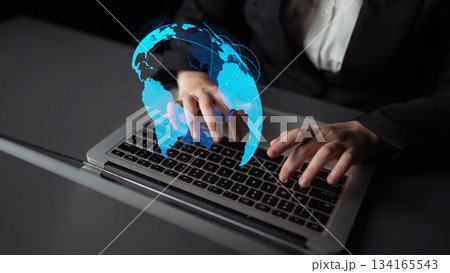 Global network connection visualization showing data exchange Thunk 134165543