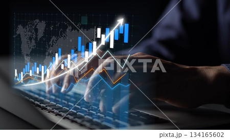 Dynamic Stock Market Analysis With Financial Graph and Data Visualization on Laptop Keyboard in a Dark Environment Copula 134165602