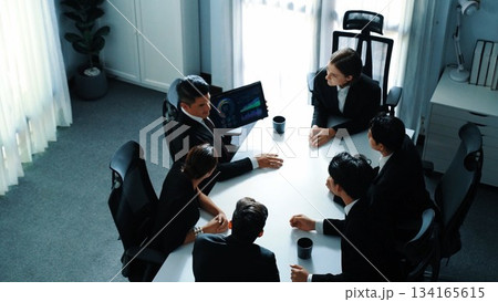 Top view of smart manager present chart while group analysis data. Directorate. 134165615