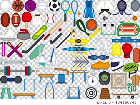 A set of simple line drawing sports items in color 134166243