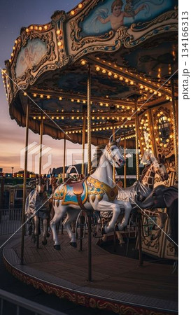 誰も乗らずに回り続けるメリーゴーランドの木馬 誰も乗らずに回り続けるメリーゴーランドの木馬 134166313