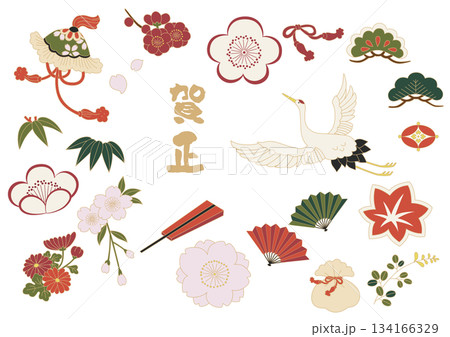 年賀状にも使える和柄パーツセット	 134166329