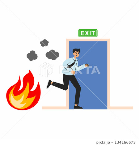 Fire in office. escape exit is in room. Man was in emergency situation. Fire in office. escape exit is in room. Man was in emergency situation. 134166675