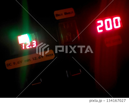Display Showing Data From Charging Station and Electrical Panel With Active Indicators Display Showing Data From Charging Station and Electrical Panel With Active Indicators 134167027