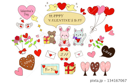 バレンタインの手描きイラスト＿カラフル 134167067
