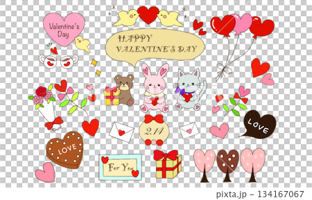 バレンタインの手描きイラスト＿カラフル 134167067