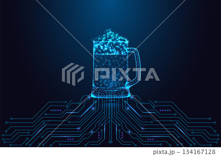 Digital Beer Mug on Circuit Board, Brewery Drink Cyber Festival Futuristic Vector Illustration Digital Beer Mug on Circuit Board, Brewery Drink Cyber Festival Futuristic Vector Illustration 134167128
