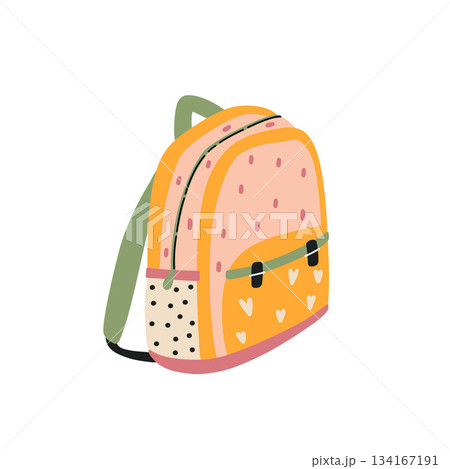 Backpack for school or travel stylish bright, vector illustration in flat style	 134167191