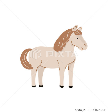 White cartoon horse, rural scene. Flat vector illustration isolated on white background	 134167384