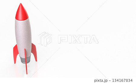 Minimalistic Red and White Rocket on Clean White Background 3d render. 134167834
