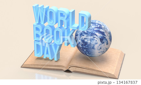 World Book Day Concept with Globe and Open Book 3d render. 134167837