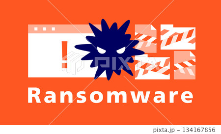 ランサムウェアによる暗号化被害を表現したサイバーセキュリティイラスト 134167856