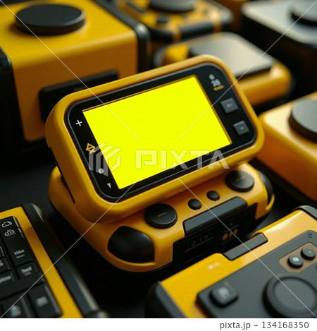 AI generated Sturdy yellow handheld unit with high contrast controls and industrial design 134168350