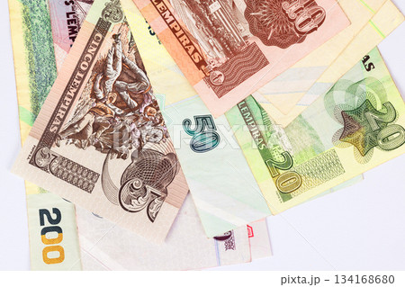 Different types Honduras money lempira cash various denominations placed 134168680