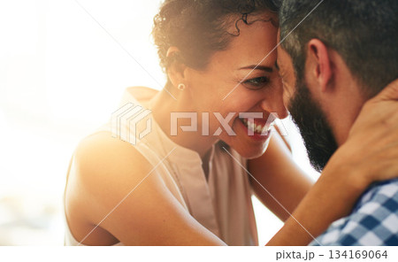 Love, marriage and forehead to face of couple for commitment, loving embrace and trust outdoors. Smile, happiness and intimate man and woman for romance on holiday, vacation and weekend together Love, marriage and forehead to face of couple for commitment, loving embrace and trust outdoors. Smile, happiness and intimate man and woman for romance on holiday, vacation and weekend together 134169064