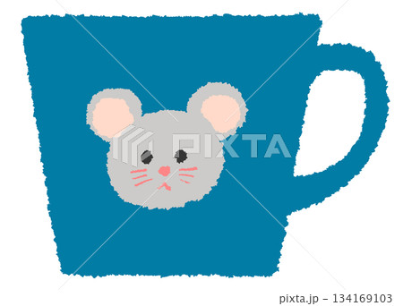 平面的でシンプルなネズミがプリントされた青いマグカップのイラスト素材 134169103