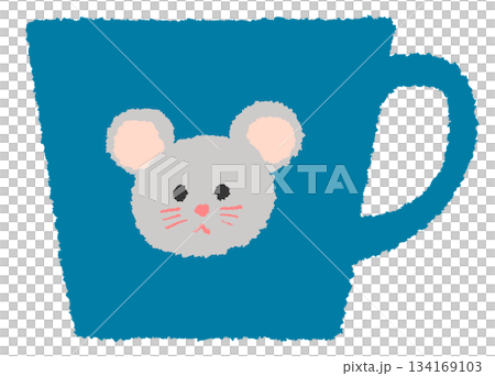 平面的でシンプルなネズミがプリントされた青いマグカップのイラスト素材 134169103