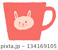 平面的でシンプルなうさぎがプリントされたピンクのマグカップのイラスト素材 134169105