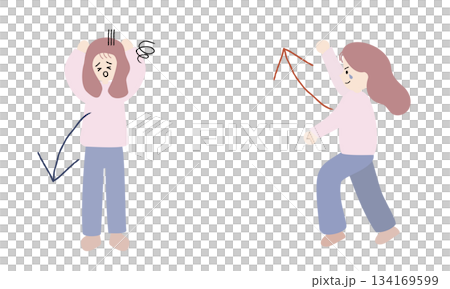 Illustration of a depressed woman and a woman recovering 134169599