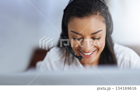 Contact us, face or happy woman in call center consulting, speaking or talking at customer services. Virtual assistant, friendly or sales consultant in telemarketing or telecom company help desk Contact us, face or happy woman in call center consulting, speaking or talking at customer services. Virtual assistant, friendly or sales consultant in telemarketing or telecom company help desk 134169616