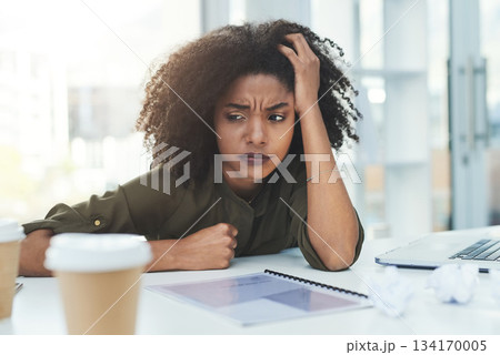 Burnout, stress and tired business woman in office with workload, pressure and working on deadline. Corporate, anxiety and African female worker overwhelmed, lazy and low energy with fail at desk Burnout, stress and tired business woman in office with workload, pressure and working on deadline. Corporate, anxiety and African female worker overwhelmed, lazy and low energy with fail at desk 134170005