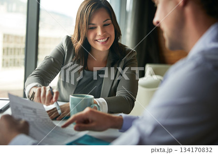 Documents, meeting and business people planning on spreadsheet, data analysis and statistics report for budget. Professional woman, accountant partner or clients for paperwork, profit or taxes advice Documents, meeting and business people planning on spreadsheet, data analysis and statistics report for budget. Professional woman, accountant partner or clients for paperwork, profit or taxes advice 134170832