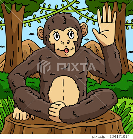Chimpanzee Great Ape Animal Colored Cartoon  134171014