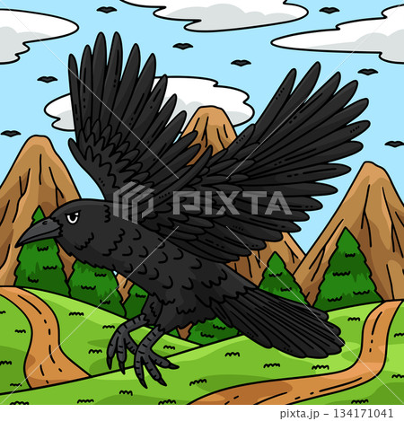 Forest Animal Raven Bird Colored Cartoon  134171041