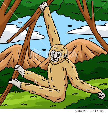 Gibbon Ape Animal Colored Cartoon Illustration Gibbon Ape Animal Colored Cartoon Illustration 134171045