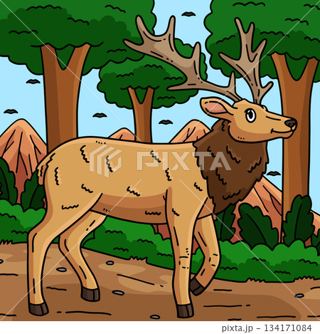 Forest Animal Elk Colored Cartoon Illustration Forest Animal Elk Colored Cartoon Illustration 134171084