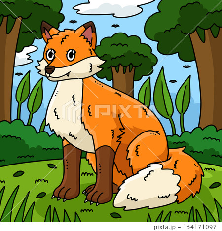 Forest Animal Fox Colored Cartoon Illustration Forest Animal Fox Colored Cartoon Illustration 134171097