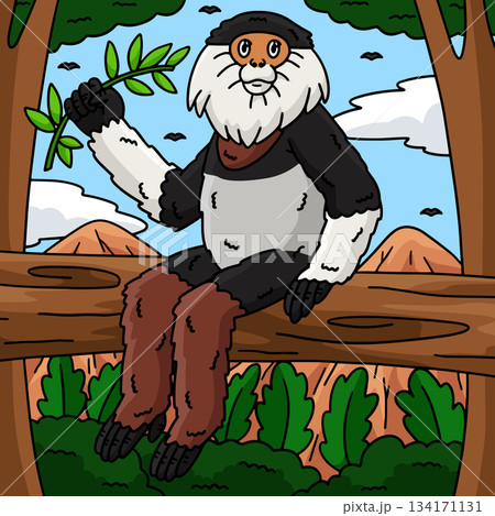 Douc Langur Monkey Colored Cartoon Illustration  134171131