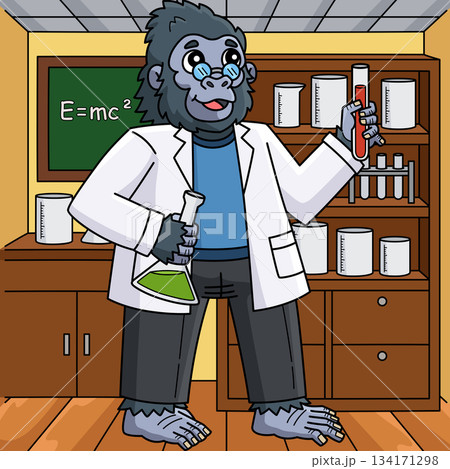 Gorilla Scientist at the Lab Colored Cartoon Gorilla Scientist at the Lab Colored Cartoon 134171298