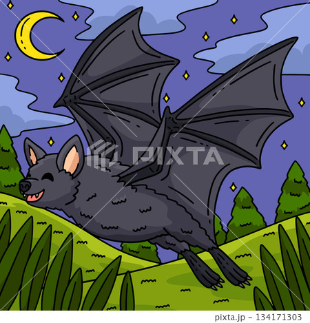 Forest Animal Bat Colored Cartoon Illustration  134171303