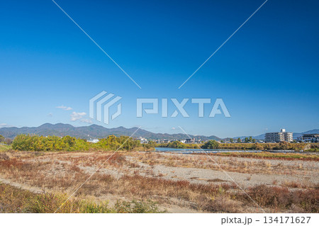 初冬の桂川河川敷風景 京都市 初冬の桂川河川敷風景 京都市 134171627