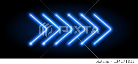 Blue neon arrow elements. Blue glowing led direction sign. Shine tube lamps in arrowhead shape. Bright luminous fluorescent pointer effect for banner, poster, logo. Vector neon led lights illustration Blue neon arrow elements. Blue glowing led direction sign. Shine tube lamps in arrowhead shape. Bright luminous fluorescent pointer effect for banner, poster, logo. Vector neon led lights illustration 134171813