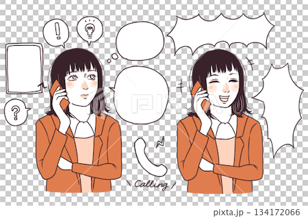 電話をする女性 電話をする女性 134172066