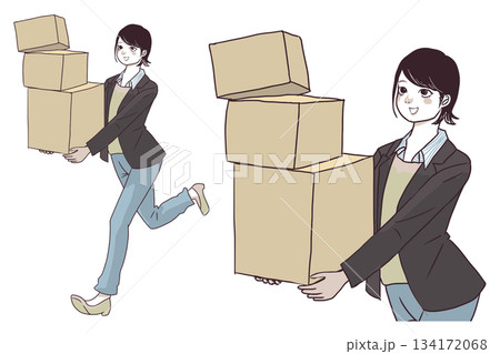 荷物を運ぶ女性 134172068