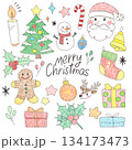 落書き風かわいいクリスマスのイラスト素材セット 134173473