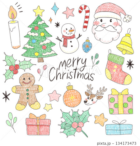 落書き風かわいいクリスマスのイラスト素材セット 134173473