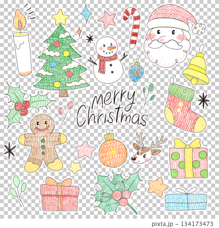 落書き風かわいいクリスマスのイラスト素材セット 134173473