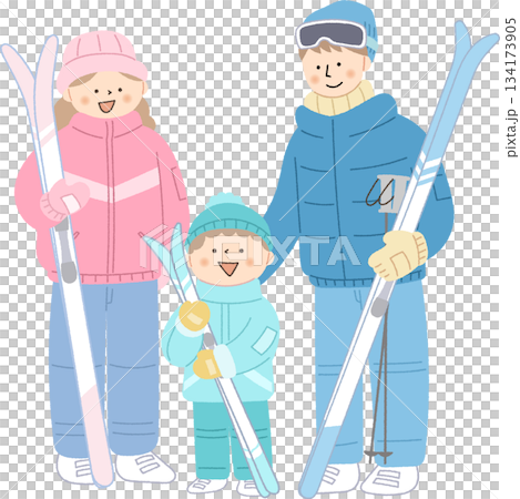 スキーウエアを着た親子 134173905