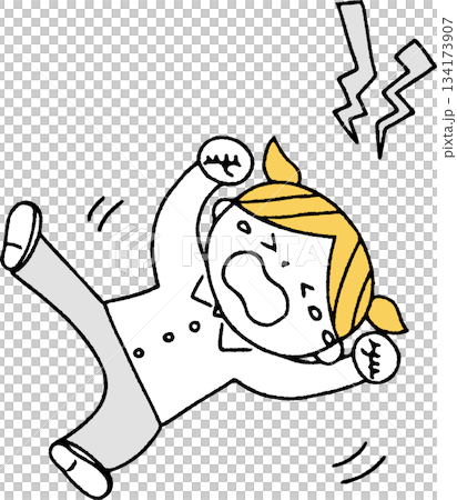 ひっくり返って泣く女の子単色 134173907