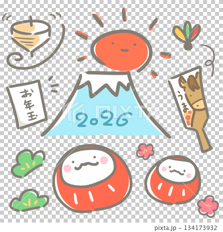 Cute hand-drawn New Year's items 134173932