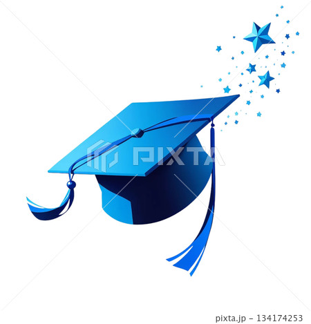 シンプルでかわいい卒業式のイメージの青い帽子イラスト 134174253