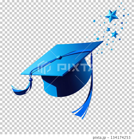 シンプルでかわいい卒業式のイメージの青い帽子イラスト 134174253